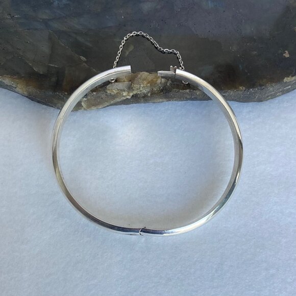 Sterling Silver 925 Polished Round Hinged Stacking Bangle Bracelet 7.25" - Picture 4 of 16